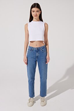 Carol Straight Fit Düz Kesim Yüksek Bel Esnek Jean Kot Pantolon - Mid Wash-L30UHGC05 (görsel 3)