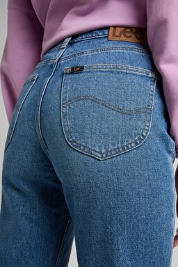 Carol Cropped Straight Fit Yüksek Bel Esnek Jean Kot Pantolon - Mid Trashed-L30UMWKI (görsel 5)