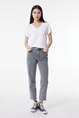 Carol Regular Fit Normal Kesim Yüksek Bel Açık Gri Esnek Jean Kot Pantolon - Moon Grey-L30UQBE20