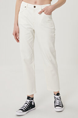 Carol Straight Fit Yüksek Bel Crop Paça Ekru Esnek Jean Kot Pantolon - Ecru-L30UQHYJ (görsel 3)