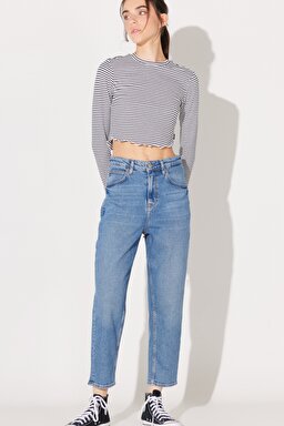 Regular Fit Yüksek Bel Düz Paça Açık Mavi Stella Tapered Esnek Jean Denim  Kot Pantolon - Light Blue-L31J012404