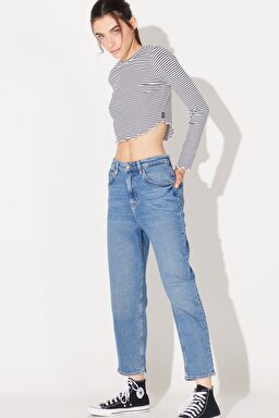 Regular Fit Yüksek Bel Düz Paça Açık Mavi Stella Tapered Esnek Jean Denim  Kot Pantolon - Light Blue-L31J012404 (görsel 3)