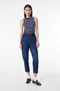 Stella Tapered Regular Fit Normal Kesim Yüksek Bel Mavi Esnek Jean Kot Pantolon - Stone-L31J01258 (görsel 2)