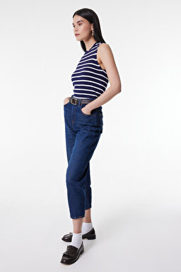 Stella Tapered Regular Fit Normal Kesim Yüksek Bel Mavi Esnek Jean Kot Pantolon - Stone-L31J01258 (görsel 3)