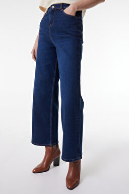 Regular Fit Normal Kesim Yüksek Bel Koyu Mavi Esnek Stella A Line Jean Denim Kot Pantolon - Light Blue-L31S007404 (görsel 2)