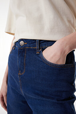 Regular Fit Normal Kesim Yüksek Bel Koyu Mavi Esnek Stella A Line Jean Denim Kot Pantolon - Light Blue-L31S007404 (görsel 3)