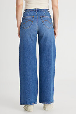 Regular Fit Normal Kesim Yüksek Bel İspanyol Paça %100 Pamuk Stella A Line Mavi Jean Kot Pantolon - Mid Blue-L31S011XT (görsel 6)