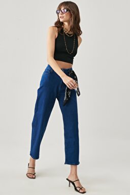 Wide Leg Fit Yüksek Bel Geniş Paça Esnek Jean Kot Pantolon - Dark Tanja-L31ZPDUE (görsel 2)