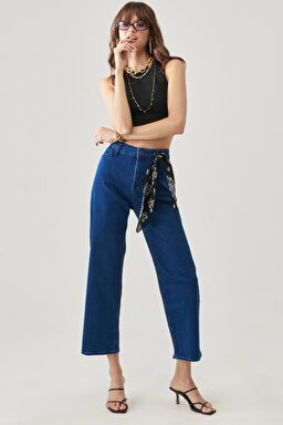 Wide Leg Fit Yüksek Bel Geniş Paça Esnek Jean Kot Pantolon - Dark Tanja-L31ZPDUE (görsel 3)