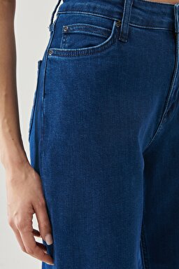 Wide Leg Fit Yüksek Bel Geniş Paça Esnek Jean Kot Pantolon - Dark Tanja-L31ZPDUE (görsel 6)