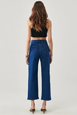 Wide Leg Fit Yüksek Bel Geniş Paça Esnek Jean Kot Pantolon - Dark Tanja-L31ZPDUE (görsel 7)