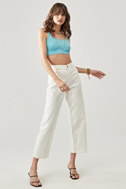Wide Leg Fit Yüksek Bel Geniş Paça Esnek Jean Kot Pantolon - White-L31ZQW12 (görsel 2)