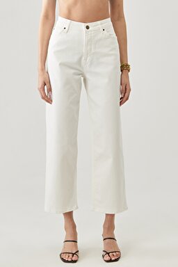 Wide Leg Fit Yüksek Bel Geniş Paça Esnek Jean Kot Pantolon - White-L31ZQW12 (görsel 5)