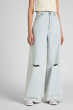 Drew Fit Çok Yüksek Bel Geniş Paça %100 Pamuk Jean Kot Pantolon - Destructed Off Flights-L32AAZOZ