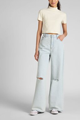 Drew Fit Çok Yüksek Bel Geniş Paça %100 Pamuk Jean Kot Pantolon - Destructed Off Flights-L32AAZOZ (görsel 2)