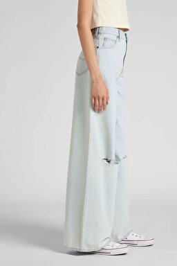 Drew Fit Çok Yüksek Bel Geniş Paça %100 Pamuk Jean Kot Pantolon - Destructed Off Flights-L32AAZOZ (görsel 3)