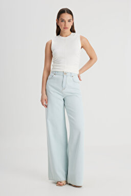 Loose Fit Yüksek Bel Geniş Paça %100 Pamuk Jean Kot Pantolon - Light Fallon-L32AGGOU (görsel 2)
