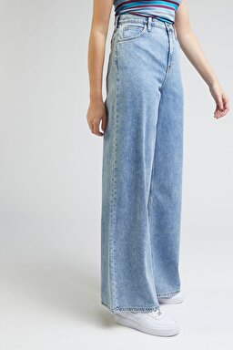 Drew Fit Çok Yüksek Bel Geniş Paça %100 Pamuk Jean Kot Pantolon - Frosted Blue-L32AHLB20 (görsel 4)