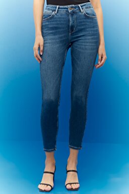 Forever Skinny Fit Dar Kesim Yüksek Bel Jean Kot Pantolon - Dark Subtle Worn-L32SOVPE (görsel 3)