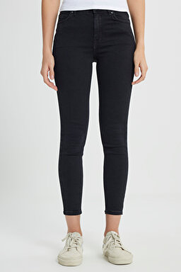 Forever Skinny Fit Dar Kesim Yüksek Bel Yıkamalı Siyah Esnek Jean Kot Pantolon - Washed Black-L32SOZD45 (görsel 3)