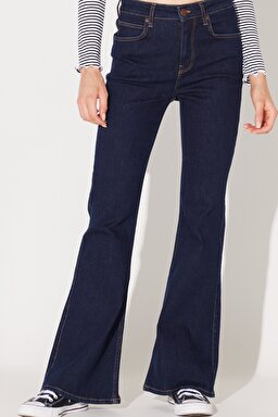 Breese Skinny Fit Yüksek Bel İspanyol Paça Koyu Mavi Esnek Jean Kot Pantolon - Rinse-L32Y00336