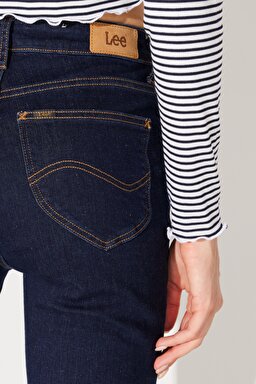 Breese Skinny Fit Yüksek Bel İspanyol Paça Koyu Mavi Esnek Jean Kot Pantolon - Rinse-L32Y00336 (görsel 5)