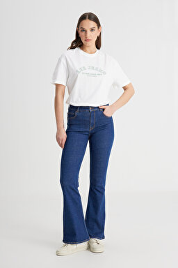 Breese Flare Fit Orta Bel İspanyol Paça Mavi Jean Kot Pantolon - Mid Blue-L32Y005XT (görsel 2)