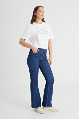 Breese Flare Fit Orta Bel İspanyol Paça Mavi Jean Kot Pantolon - Mid Blue-L32Y005XT (görsel 3)