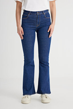 Breese Flare Fit Orta Bel İspanyol Paça Mavi Jean Kot Pantolon - Mid Blue-L32Y005XT (görsel 5)