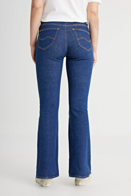 Breese Flare Fit Orta Bel İspanyol Paça Mavi Jean Kot Pantolon - Mid Blue-L32Y005XT (görsel 6)