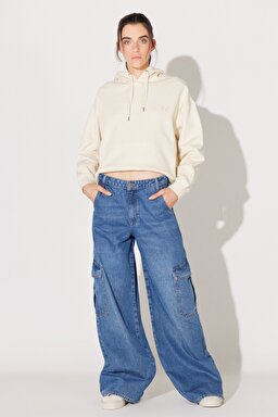 Loose Fit Geniş Kesim Normal Bel Açık Mavi Esnek Cargo Slouch Jean Denim Kot Pantolon - Universal Blue-L34NHLD67 (görsel 2)