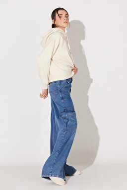 Loose Fit Geniş Kesim Normal Bel Açık Mavi Esnek Cargo Slouch Jean Denim Kot Pantolon - Universal Blue-L34NHLD67 (görsel 5)