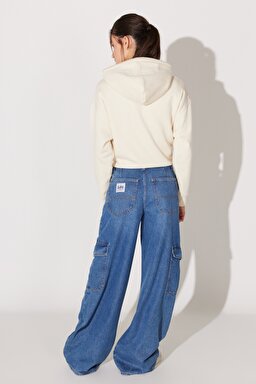 Loose Fit Geniş Kesim Normal Bel Açık Mavi Esnek Cargo Slouch Jean Denim Kot Pantolon - Universal Blue-L34NHLD67 (görsel 7)