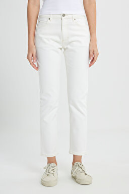 Slim Fit Dar Kesim Normal Bel Dar Paça %100 Pamuk Rider Ekru Jean Kot Pantolon - Concrete White-L34X205108F68 (görsel 4)