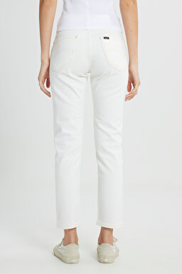 Slim Fit Dar Kesim Normal Bel Dar Paça %100 Pamuk Rider Ekru Jean Kot Pantolon - Concrete White-L34X205108F68 (görsel 5)