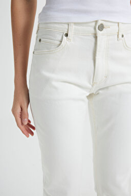 Slim Fit Dar Kesim Normal Bel Dar Paça %100 Pamuk Rider Ekru Jean Kot Pantolon - Concrete White-L34X205108F68 (görsel 6)