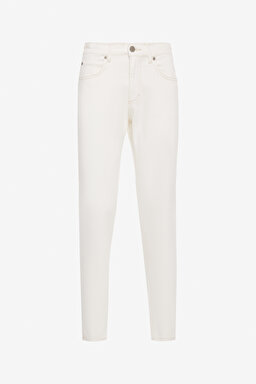 Slim Fit Dar Kesim Normal Bel Dar Paça %100 Pamuk Rider Ekru Jean Kot Pantolon - Concrete White-L34X205108F68 (görsel 7)