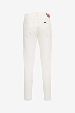 Slim Fit Dar Kesim Normal Bel Dar Paça %100 Pamuk Rider Ekru Jean Kot Pantolon - Concrete White-L34X205108F68 (görsel 8)