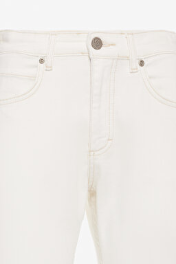 Slim Fit Dar Kesim Normal Bel Dar Paça %100 Pamuk Rider Ekru Jean Kot Pantolon - Concrete White-L34X205108F68 (görsel 9)