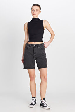 Slim Fit Dar Kesim Normal Bel Bermuda Antrasit Jean Kot Şort - Anthracite-L35O205107003