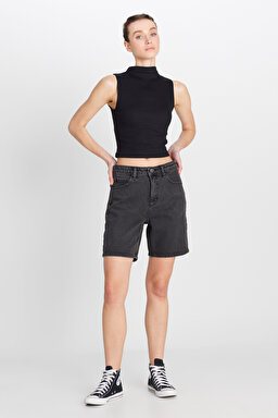 Slim Fit Dar Kesim Normal Bel Bermuda Antrasit Jean Kot Şort - Anthracite-L35O205107003 (görsel 2)