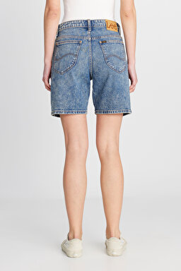Slim Fit Dar Kesim Normal Bel Mavi Bermuda Jean Kot Şort - Collapsing Wave-L35O205107F92 (görsel 4)