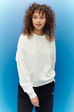 Oversize Fit Rahat Kesim %100 Pamuk Bisiklet Yaka Ekru Sweatshirt - Ecru-L36ZEJNQ