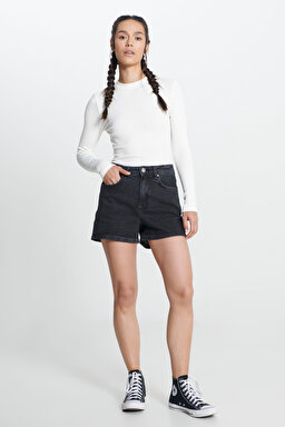 Carol Straight Fit Düz Kesim Yüksek Bel Esnek Jean Kot Şort - Evening Dark-L37CBBB34