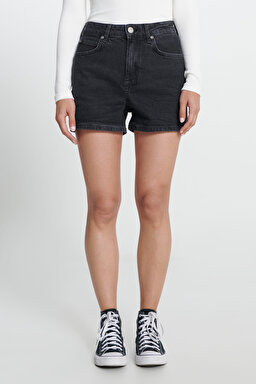 Carol Straight Fit Düz Kesim Yüksek Bel Esnek Jean Kot Şort - Evening Dark-L37CBBB34 (görsel 5)