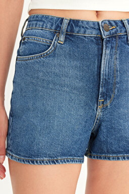 Carol Straight Fit Düz Kesim Yüksek Bel Bol Paça Esnek Jean Kot Şort - Blue Speed-L37CHGB32 (görsel 5)