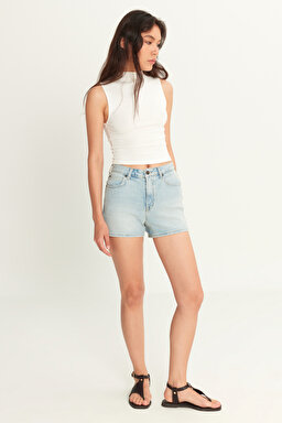 Carol Straight Fit Düz Kesim Yüksek Bel Bol Paça Esnek Jean Kot Şort - Soft Diffused-L37CHGB33 (görsel 2)