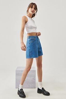 Stella Regular Fit Rahat Kesim %100 Pamuk 5 Cep Jean Şort - Stonewash Ava-L37EOMTU (görsel 3)