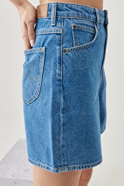 Stella Regular Fit Rahat Kesim %100 Pamuk 5 Cep Jean Şort - Stonewash Ava-L37EOMTU (görsel 6)