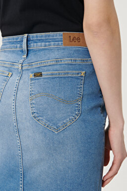 Regular Fit Denim Kot Etek - Light Blue-L38GQDXJ (görsel 5)
